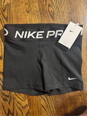 Nike Pro Black Athletic Compression Shorts with White Logo